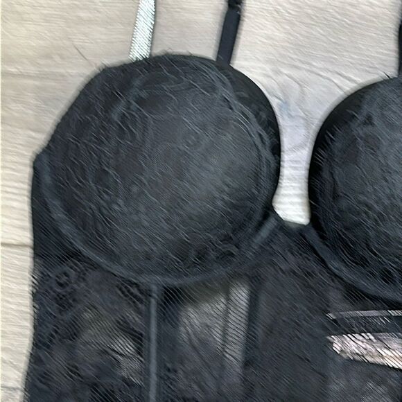 Victoria’s Secret Very Sexy Shine Bombshell Push Up Black Lace Corset Bra 34C - Picture 3 of 10
